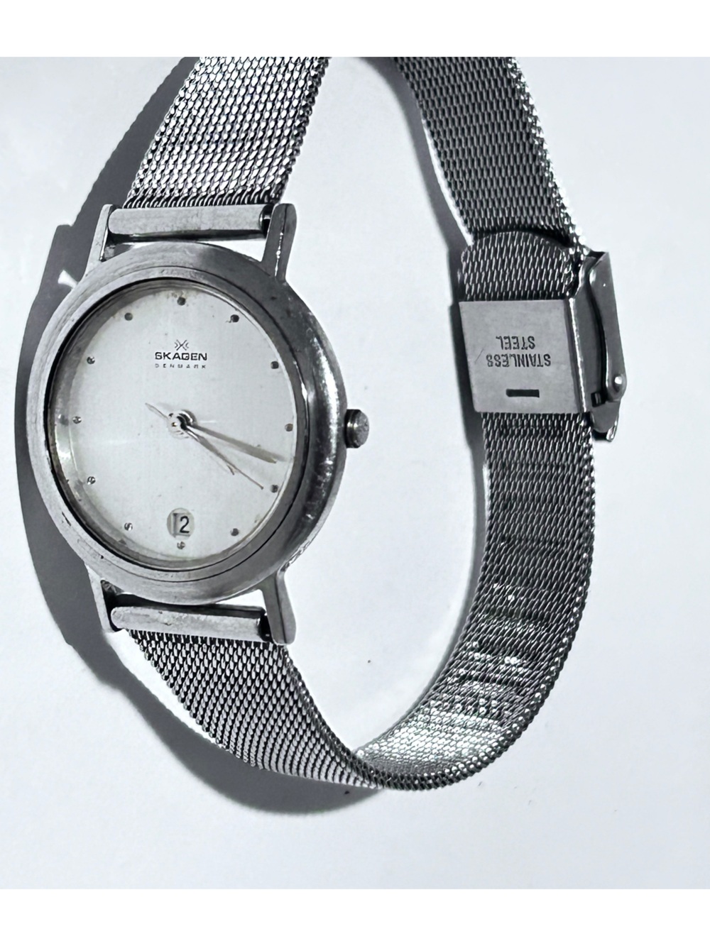 RARE VINTAGE Skagen Stainless Steel Mesh Watch - NEEDS BATTERY